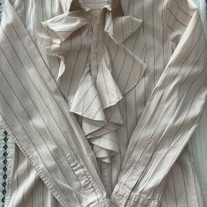 Ralph Lauren Pink Striped Ruffle Blouse